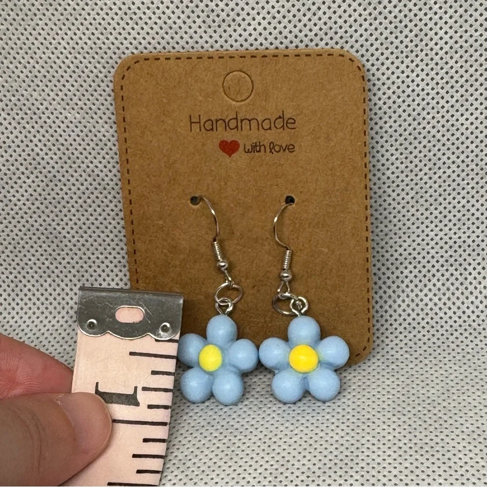 Handmade Blue and Yellow Flower Earrings